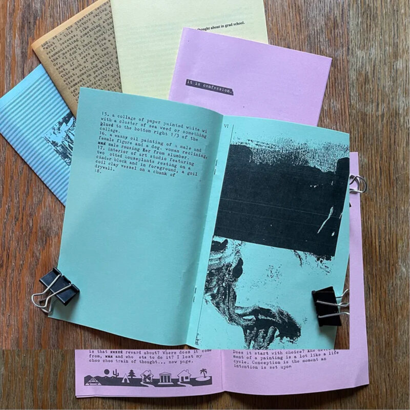 Double-Jointed Spiral zine spread out on a reading table.