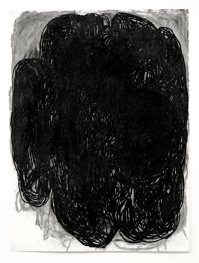 An abstract charcoal drawing ("Head")