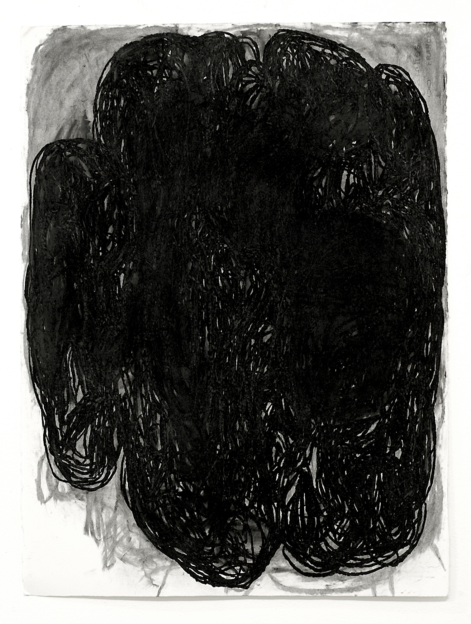 An abstract charcoal drawing ("Head")